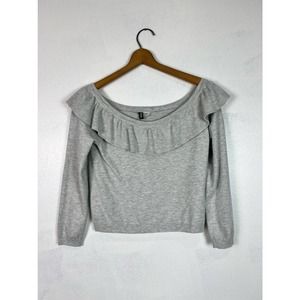 Divided Heather Gray Wide Neck Ruffle Knit Crop size M